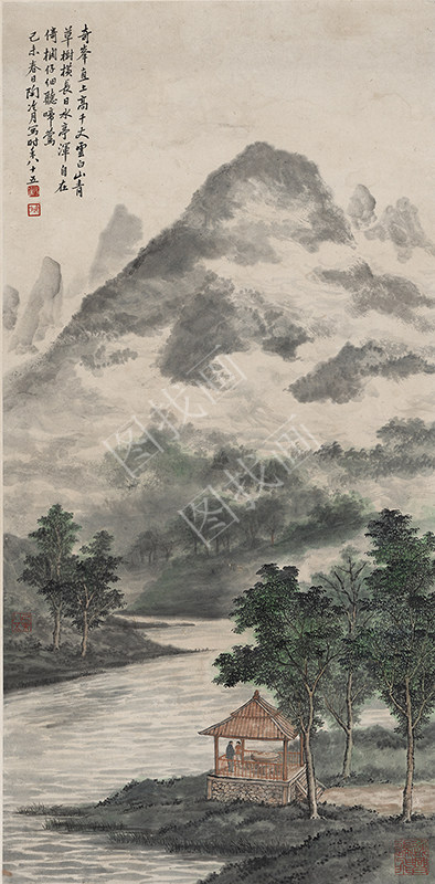 近现代 陶冷月-山水图轴 69X34cm